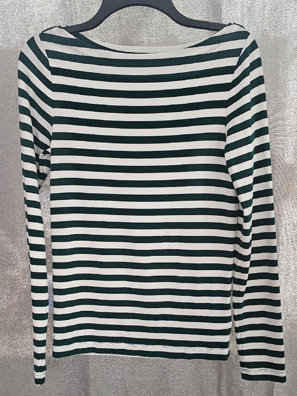 GAP Women's Green and White Striped Boatneck Top